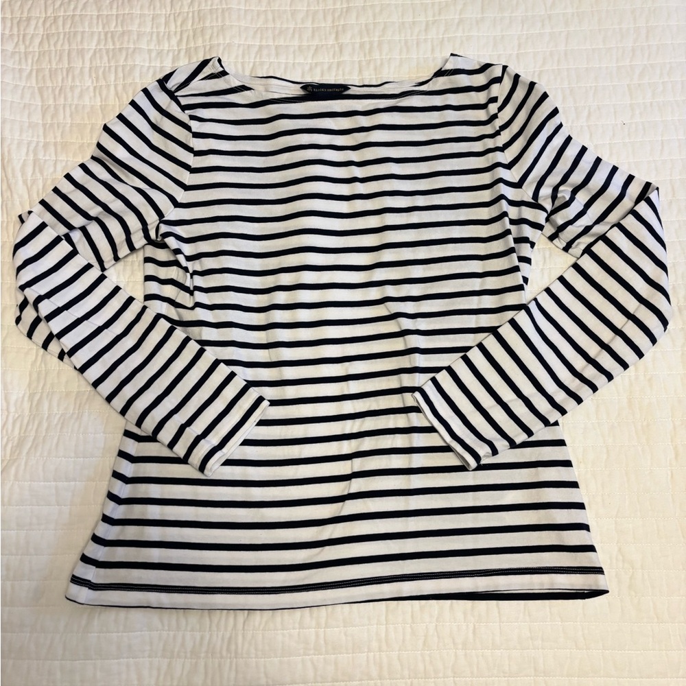 NWOT Brooks Brothers Navy Striped Boatneck Long Sleeve Shirt